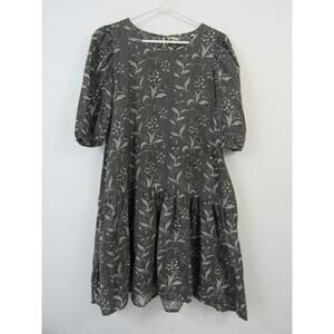 MATTA Kenia Dadra Ghat Blue 100% Organic Cotton Smock Puff Mini Dress Medium